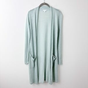 J. Jill Linen Blend Open Cardigan XS Blue Long Duster Minimalist Coastal Airy